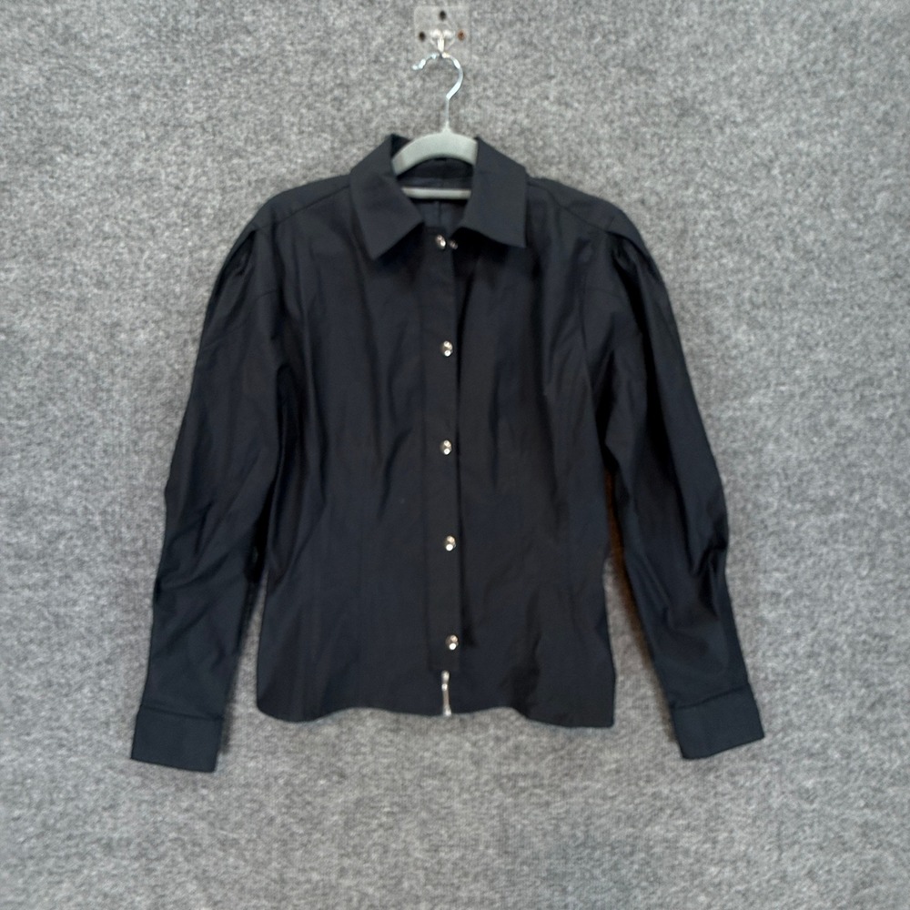 Thakoon Fitted Puff Sleeve Shirt Jacket Womens 0 Black Snap Zip Front Lux NEW